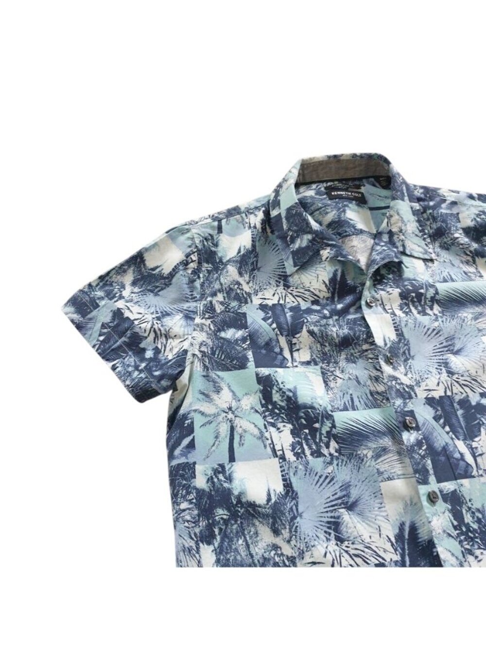 Kenneth Cole Men Hawaiian Print Button Up Shirt Short Sleeve Casual Blue Size M - Picture 4 of 13